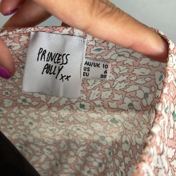 Princess Polly Pink Floral Tie Front Crop Top Size 6 Plunge Neckline BOHO - Picture 5 of 7
